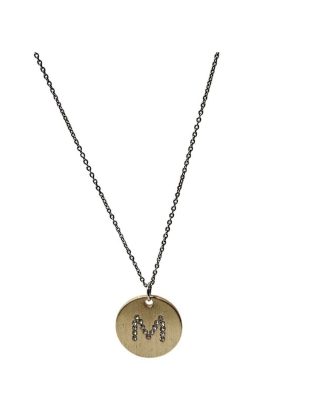 Initial Circle Pendant Necklace Rhinestone Letter M Gold Tone Gift Women Jewelry